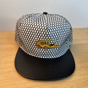 Black & White Mesh Pattern Snapback Faux Leather Brim with Gold Crocodile NWOT